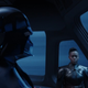 Vader standing on the bridge in hyperspace.
